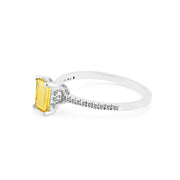Citrine & Diamond Gemstone Solid 14k White Gold Ring