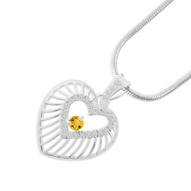Citrine Gemstone & Diamond Solid 925 Sterling Silver Pendant