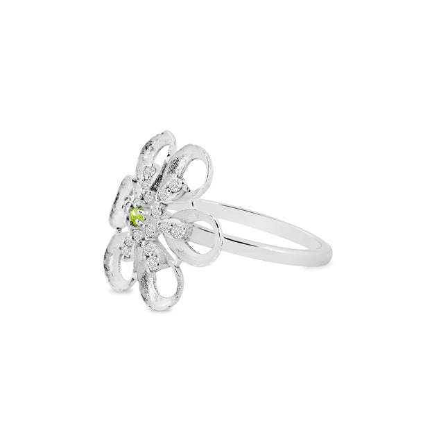 Peridot Gemstone & Diamond Solid 14k White Gold Ring
