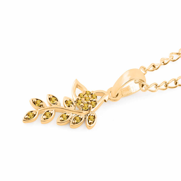 Citrine Gemstone Solid 14k Yellow Gold Leaf Pendant