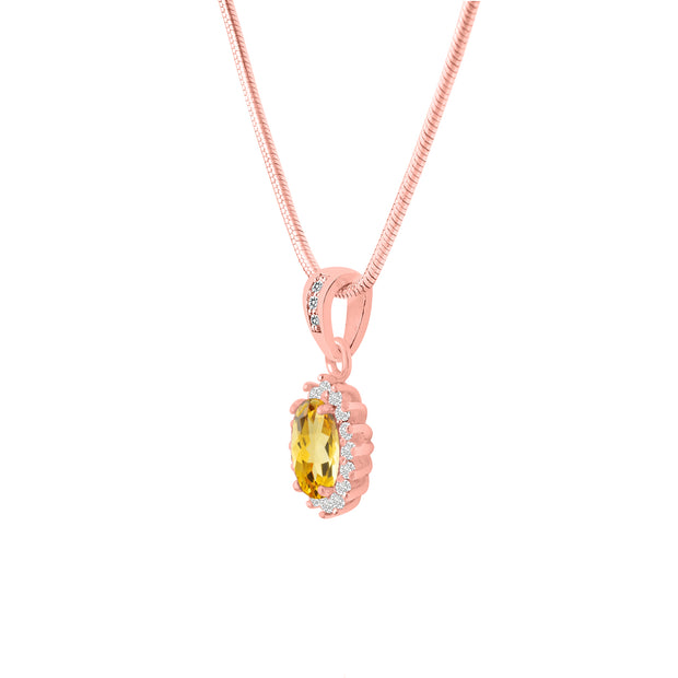 Citrine Gemstone & Diamond Solid 14k Rose Gold Pendant