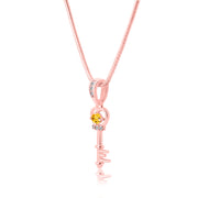Citrine Gemstone & Diamond Solid 14k Rose Gold Key Pendant