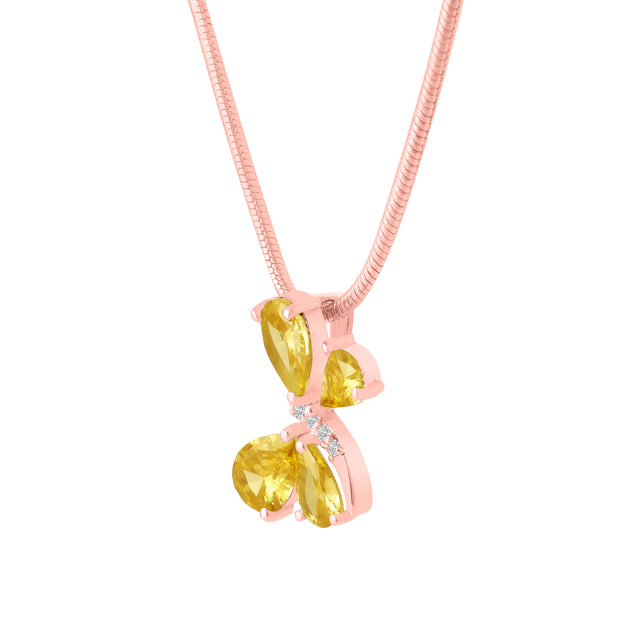 Citrine Gemstone & Diamond Solid 14k Rose Gold Pendant