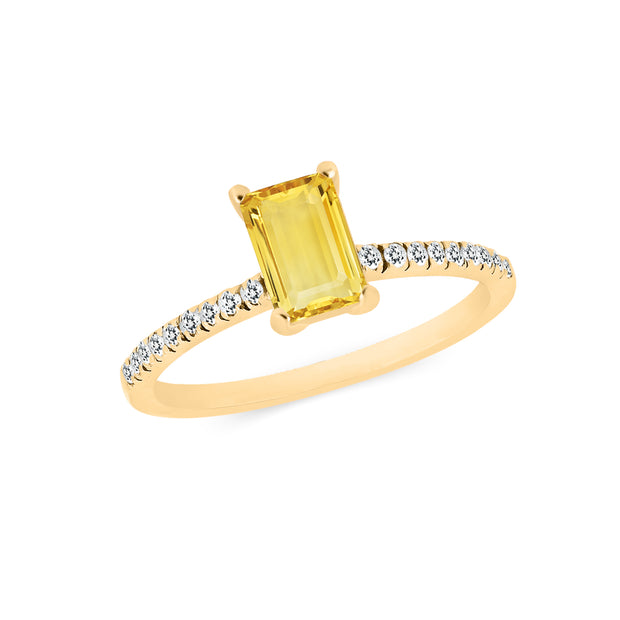 Citrine & Diamond Gemstone Solid 14k Yellow Gold Ring