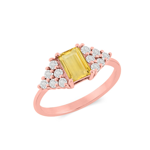 Citrine Gemstone & Diamond Solid 14k Rose Gold Ring