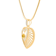 Citrine Gemstone & Diamond Solid 14k Yellow Gold Heart Pendant