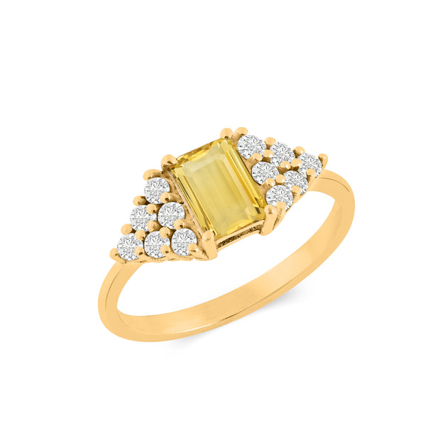 Citrine Gemstone & Diamond Solid 14k Yellow Gold Ring