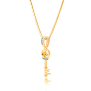 Citrine Gemstone & Diamond Solid 14k Yellow Gold Key Pendant