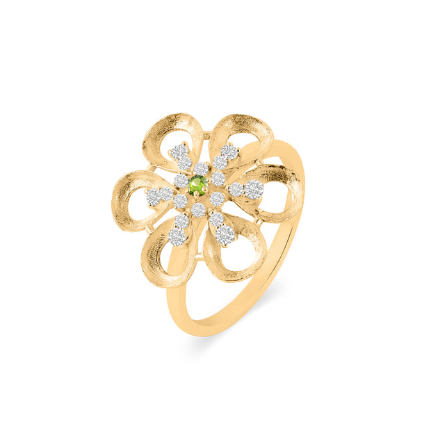 Peridot Gemstone & Diamond Solid 14k Yellow Gold Ring