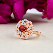 Garnet Gemstone & Diamond Solid 14k Rose Gold Ring