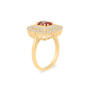 Garnet Gemstone & Diamond Solid 14k Yellow Gold Ring