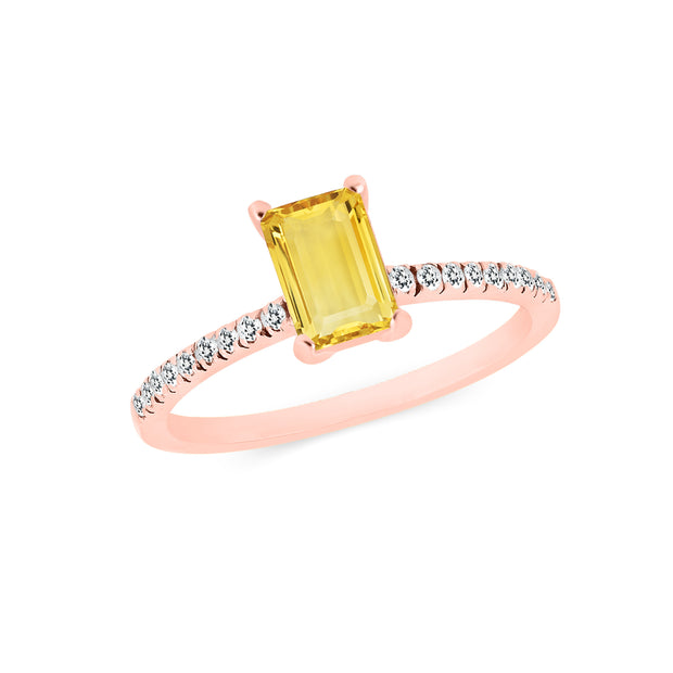 Citrine & Diamond Gemstone Solid 14k Rose Gold Ring