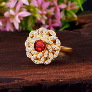 Garnet Gemstone & Diamond Solid 14k Yellow Gold Ring