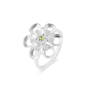 Peridot Gemstone & Diamond Solid 14k White Gold Ring