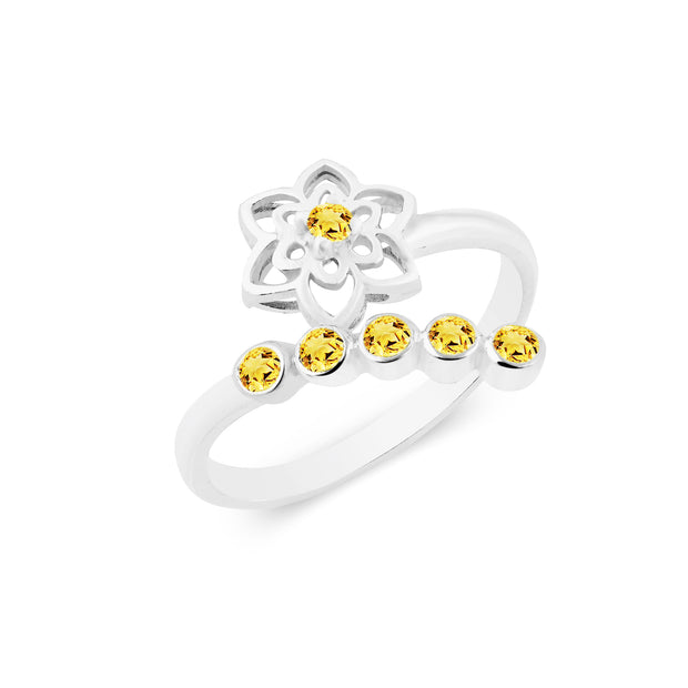 Citrine Gemstone Solid 14k White Gold Ring