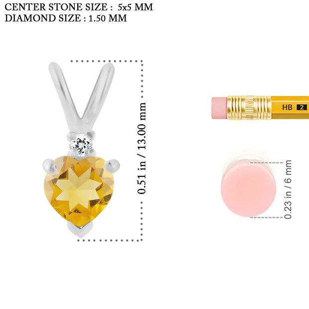 Citrine Gemstone & Diamond Solid 925 Sterling Silver Pendant