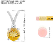 Citrine Gemstone & Diamond Solid 925 Sterling Silver Pendant