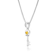 Citrine Gemstone & Diamond Solid 925 Sterling Silver Pendant