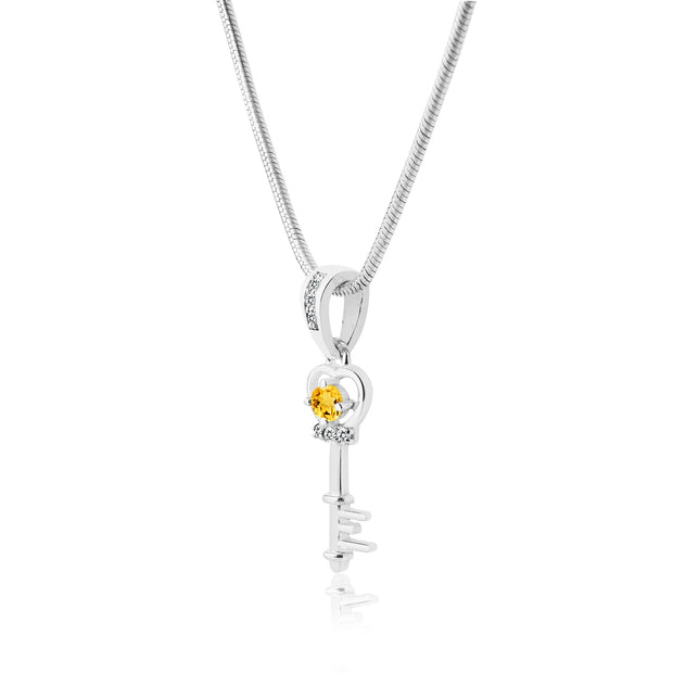 Citrine Gemstone & Diamond Solid 925 Sterling Silver Pendant