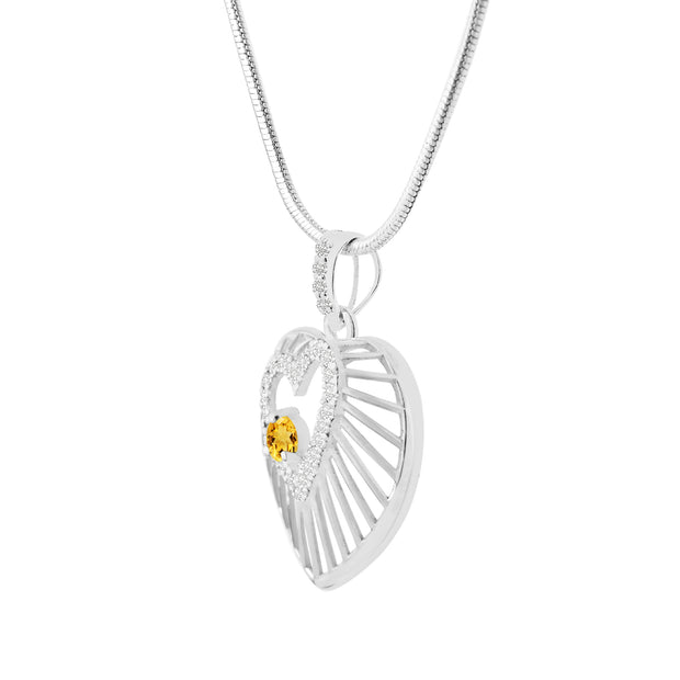 Citrine Gemstone & Diamond Solid 925 Sterling Silver Pendant