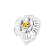 Citrine Gemstone Solid 14k White Gold Ring
