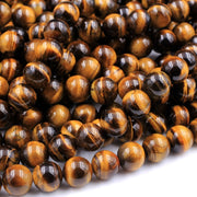 Natural Tiger Eye Gemstone Round Smooth Beads String