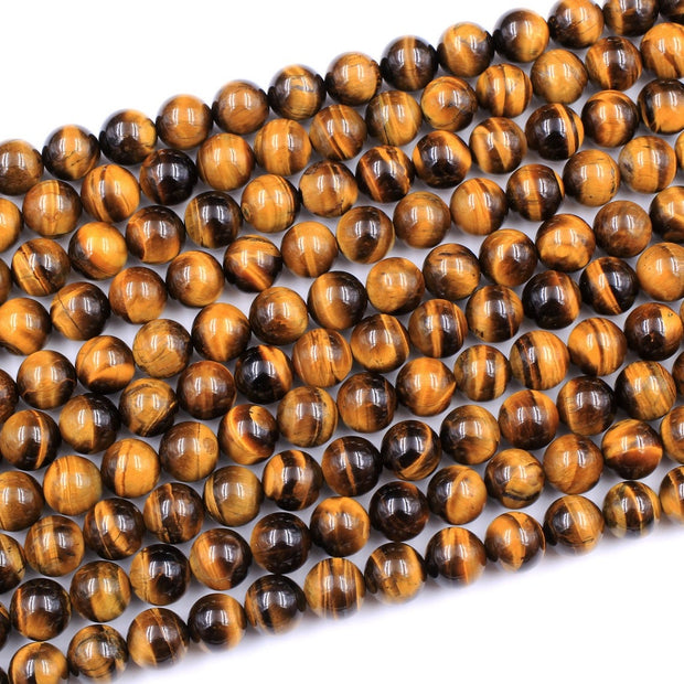 Natural Tiger Eye Gemstone Round Smooth Beads String