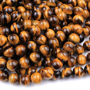 Natural Tiger Eye Gemstone Round Smooth Beads String