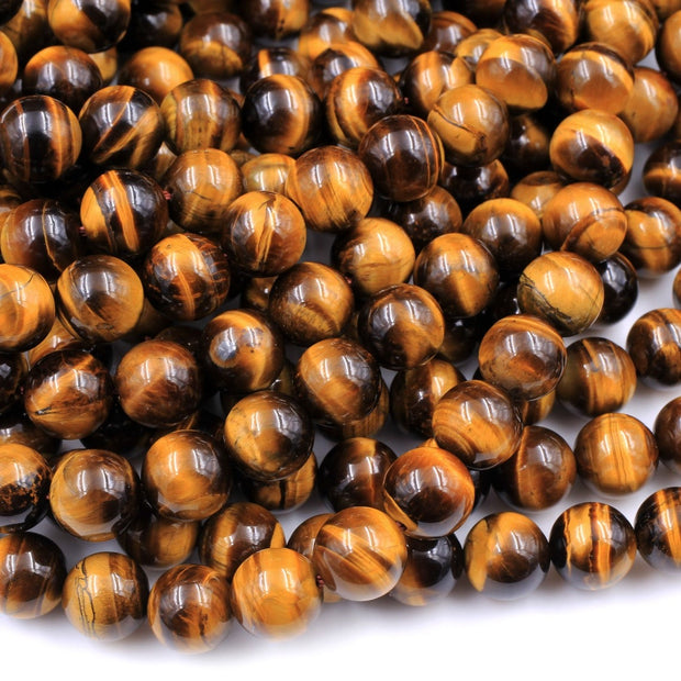 Natural Tiger Eye Gemstone Round Smooth Beads String