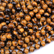Natural Tiger Eye Gemstone Round Smooth Beads String