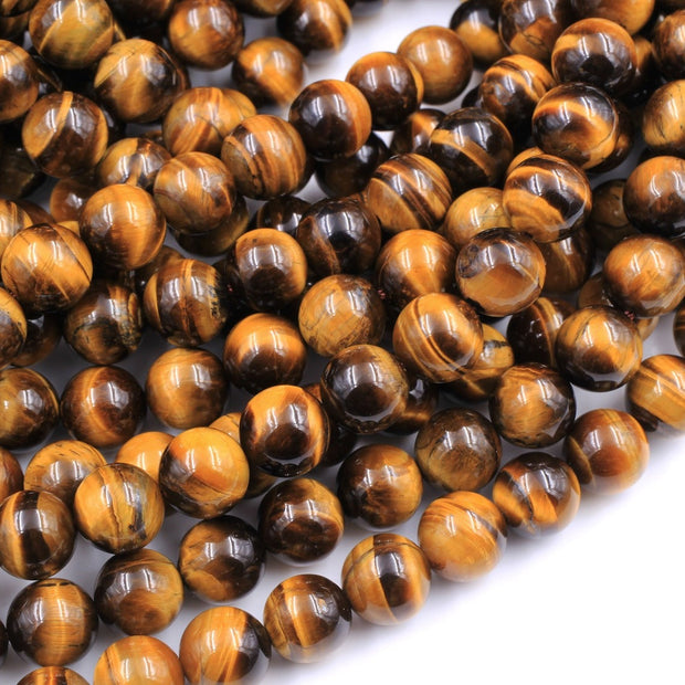 Natural Tiger Eye Gemstone Round Smooth Beads String