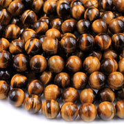 Natural Tiger Eye Gemstone Round Smooth Beads String