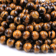 Natural Tiger Eye Gemstone Round Smooth Beads String