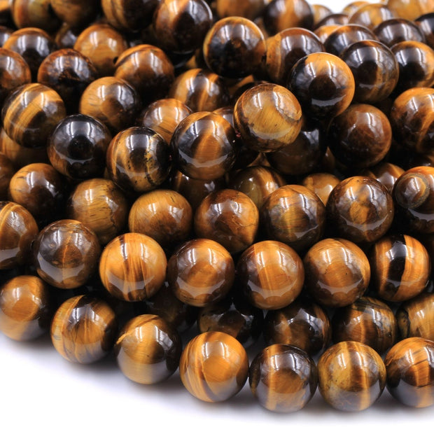 Natural Tiger Eye Gemstone Round Smooth Beads String