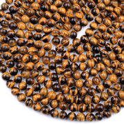 Natural Tiger Eye Gemstone Round Smooth Beads String