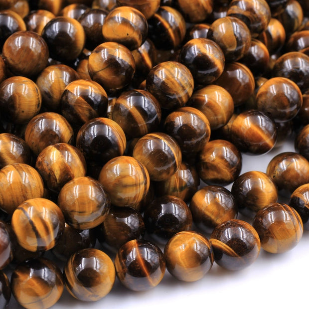 Natural Tiger Eye Gemstone Round Smooth Beads String