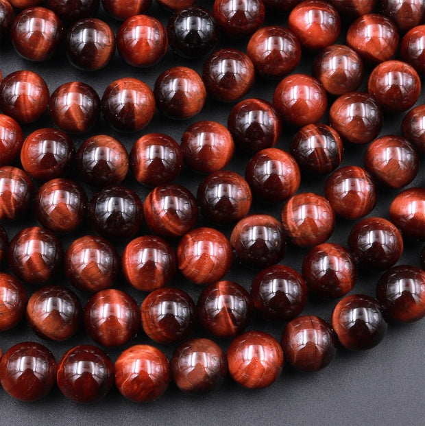 Natural Red Tiger Eye Gemstone Round Smooth Beads String