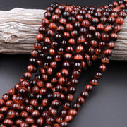 Natural Red Tiger Eye Gemstone Round Smooth Beads String