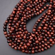 Natural Red Tiger Eye Gemstone Round Smooth Beads String
