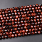 Natural Red Tiger Eye Gemstone Round Smooth Beads String