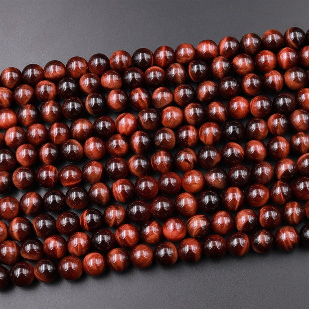 Natural Red Tiger Eye Gemstone Round Smooth Beads String