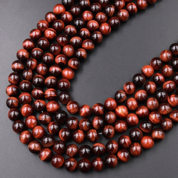Natural Red Tiger Eye Gemstone Round Smooth Beads String