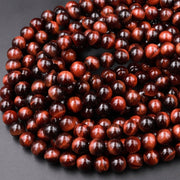 Natural Red Tiger Eye Gemstone Round Smooth Beads String