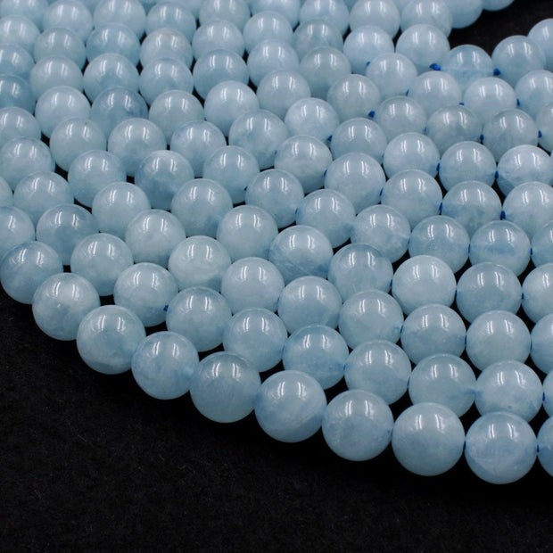 Natural Aquamarine Gemstone Round Smooth Beads String