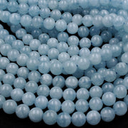 Natural Aquamarine Gemstone Round Smooth Beads String
