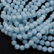 Natural Aquamarine Gemstone Round Smooth Beads String