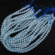 Natural Aquamarine Gemstone Round Smooth Beads String