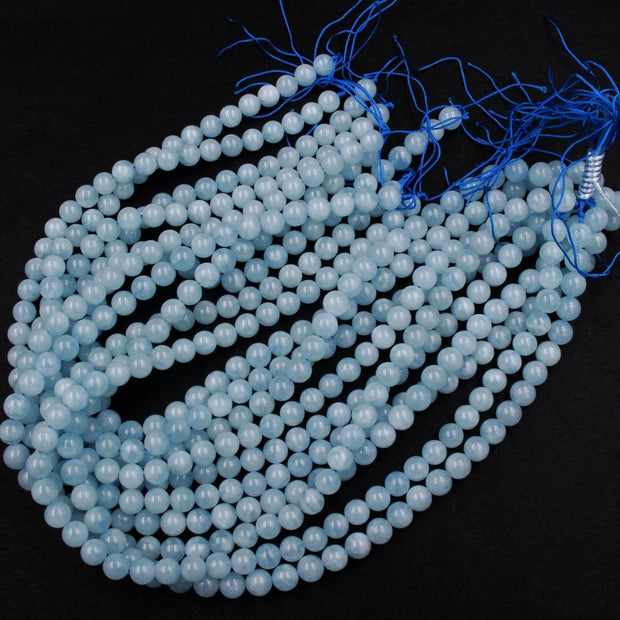 Natural Aquamarine Gemstone Round Smooth Beads String