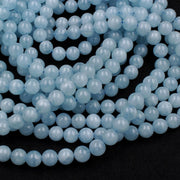 Natural Aquamarine Gemstone Round Smooth Beads String
