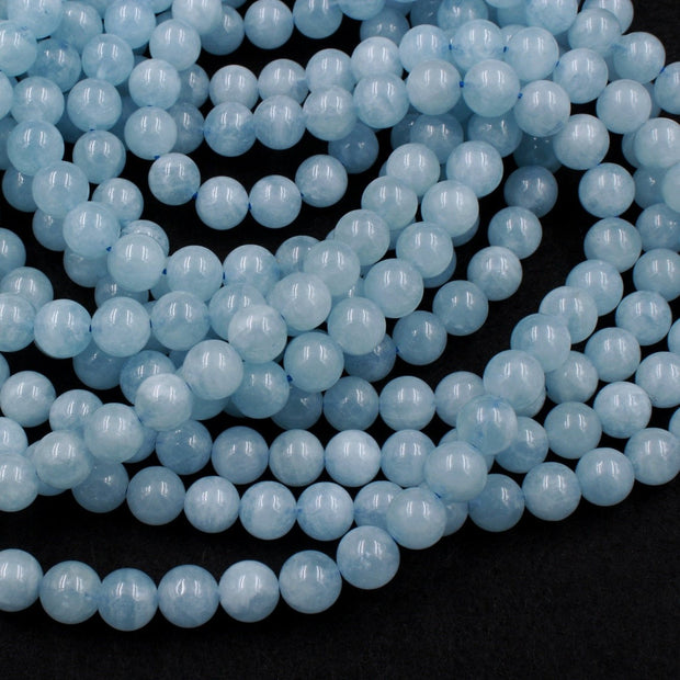 Natural Aquamarine Gemstone Round Smooth Beads String